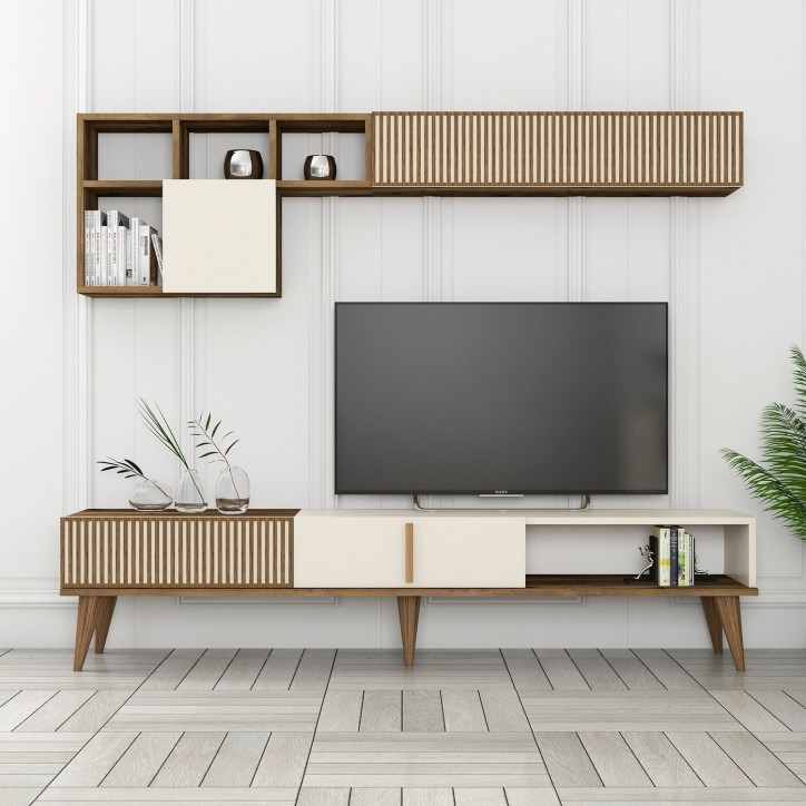 Mueble TV con estante Milan TV crema nogal