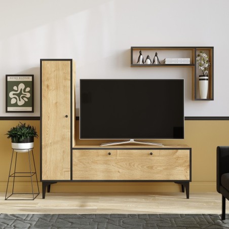 Mueble TV con estante Pera zafiro roble negro