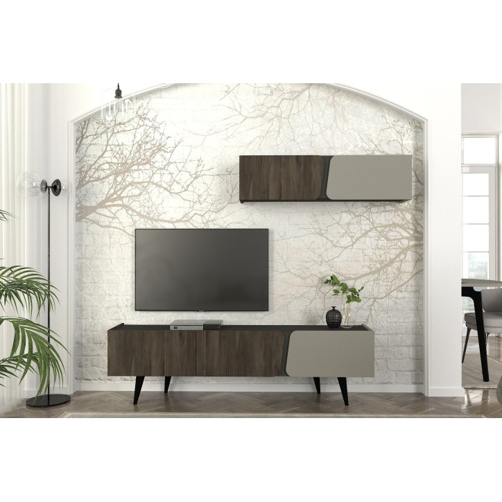 Mueble TV con estante Pizza blanco nogal