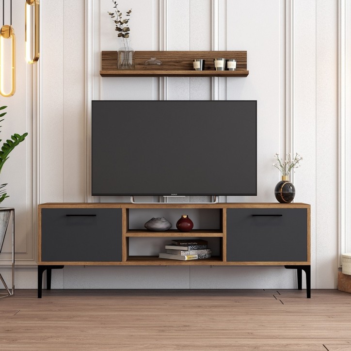 Mueble TV con estante Riga nogal antracita