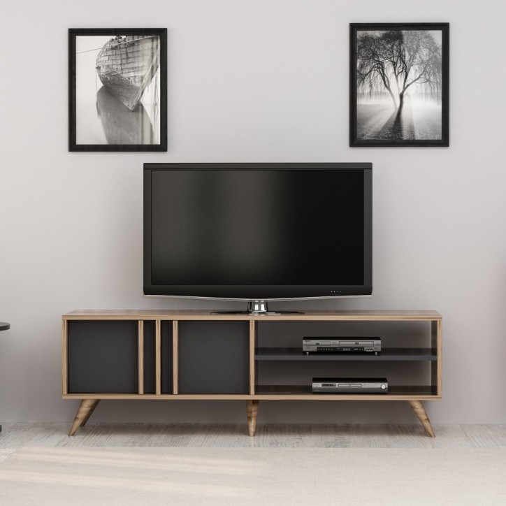 Mueble TV con estante Rilla roble antracita