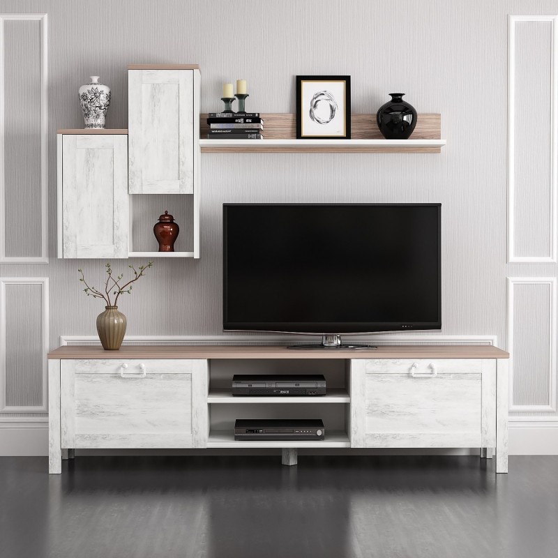 Mueble TV con estante Sento roble blanco - 506MNR1113