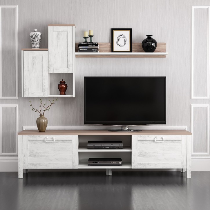 Mueble TV con estante Sento roble blanco