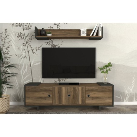 Mueble TV con estante Tetra nogal antracita