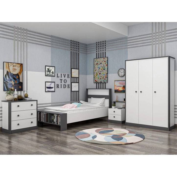 Conjunto de muebles de dormitorio Life Antracita Blanco