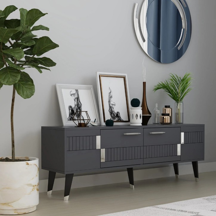 Mueble TV Moda Antracita Plata