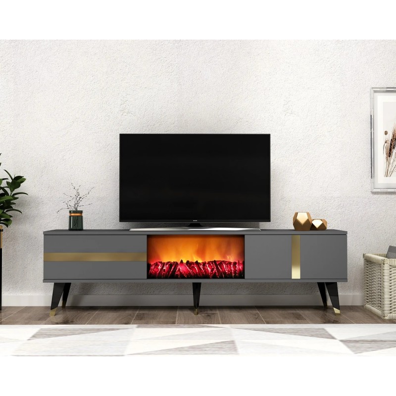 Mueble TV Vania Fireplace Antracita Oro - 475OLV2651