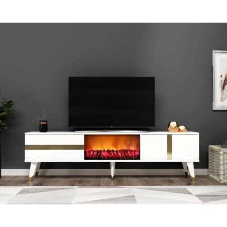 Mueble TV Vania Fireplace Blanco Oro