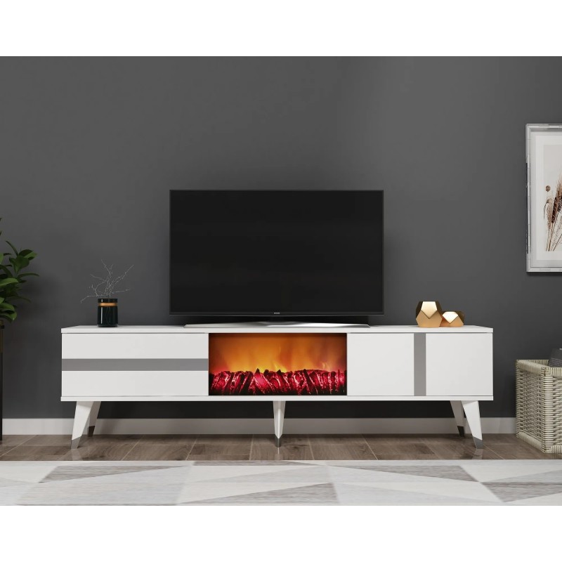 Mueble TV Vania Fireplace Blanco Plata - 475OLV2654