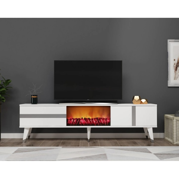 Mueble TV Vania Fireplace Blanco Plata