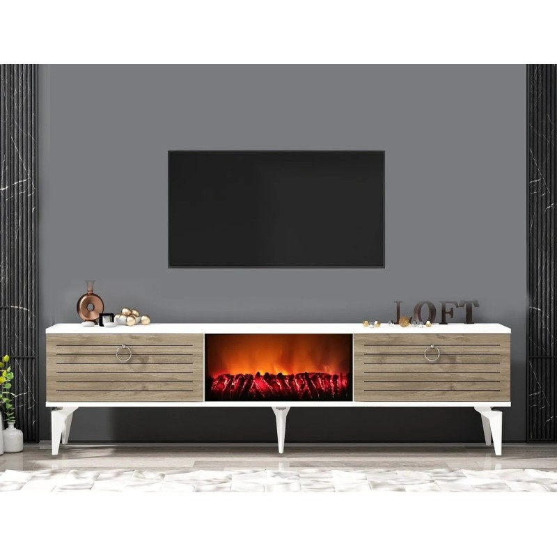 Mueble TV Arona Fireplace Blanco Nogal - 475OLV2661