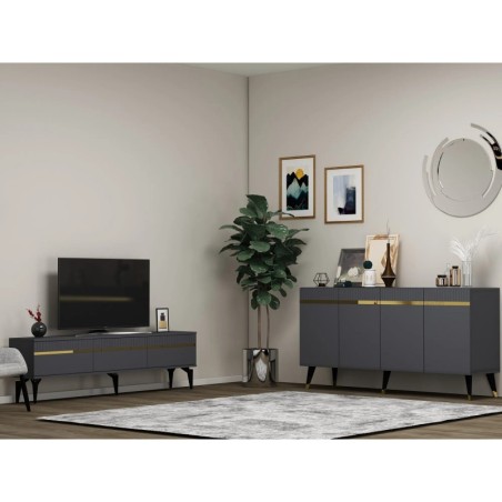 Conjunto de muebles de sala Defne Antracita Oro