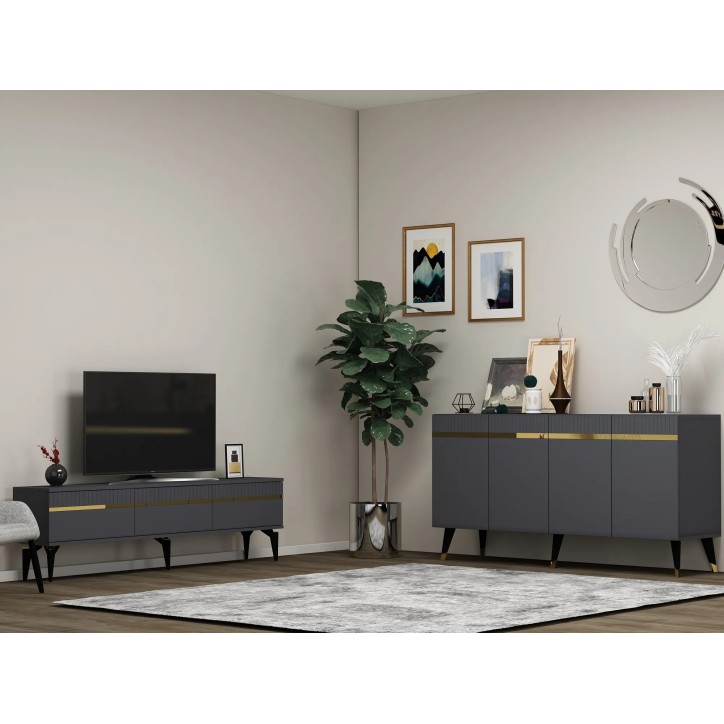 Conjunto de muebles de sala Defne Antracita Oro