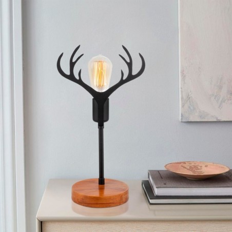 Lámpara de mesa Beami-MR-1013 nogal negro metal madera 23x15x40 cm - 8681875876970