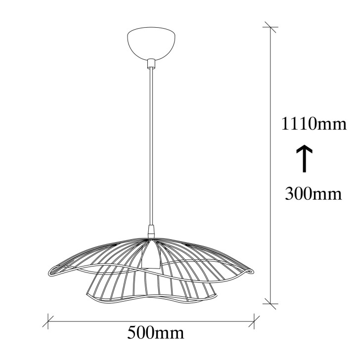 Lámpara de techo Tel-6500 negro metal diámetro 50x111 cm