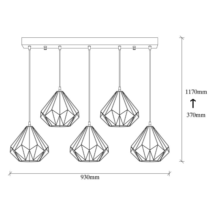 Lámpara de techo Diamond-704-5S1 negro metal diámetro 93x117 cm