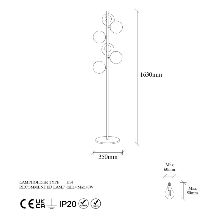 Lámpara de pie Fazli-10510 oro cobrizo metal vidrio 35x22x163 cm