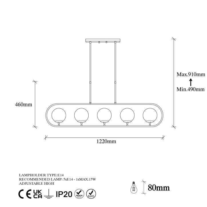 Lámpara de techo Jewel-10625 oro brillante metal vidrio 122x15x49-91 cm