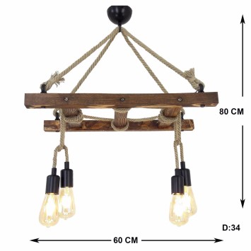 Lámpara de techo Merdiven Halat 3 nogal pino 80x34x60 cm - 8681875214741