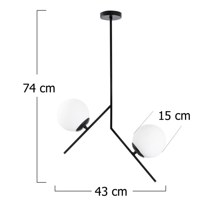 Lámpara de techo Dolunay-144-AV negro metal vidrio 43x15x74 cm