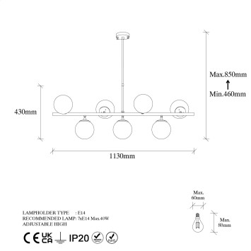 Lámpara de techo Fazli-10525 negro metal vidrio 113x40x46-85 cm - 8683342387248