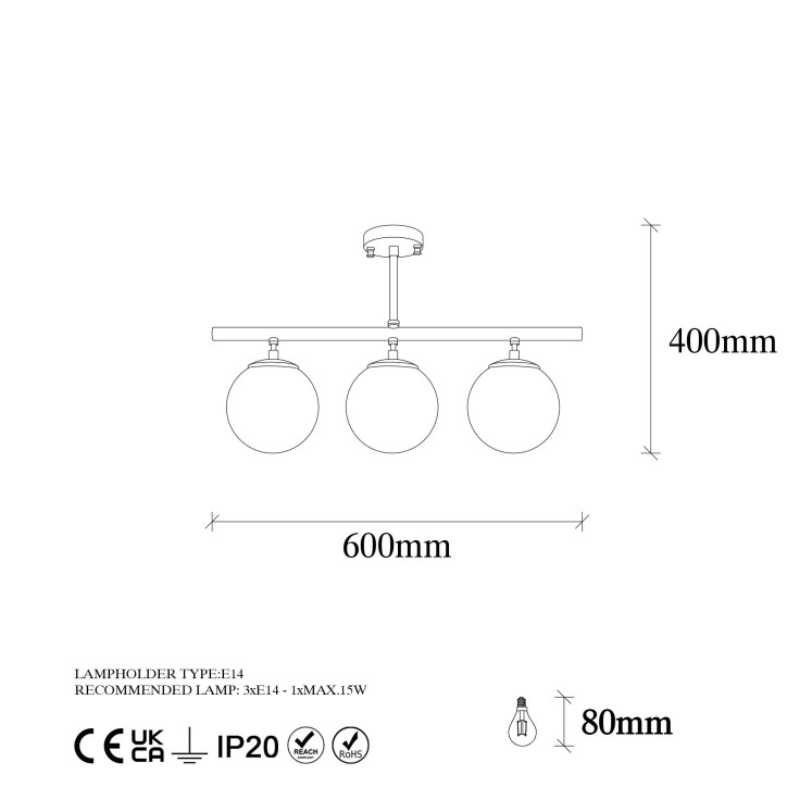 Lámpara de techo Atmaca-10270 oro cobrizo metal vidrio 60x15x37 cm