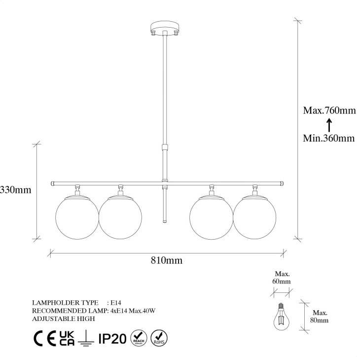 Lámpara de techo Roe-10785 oro brillante metal vidrio 81x15x36-76 cm