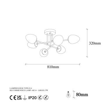 Lámpara de techo Camflo-10390 oro cobrizo metal vidrio 81x81x32 cm - 8683342264839