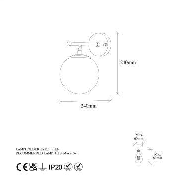 Lámpara de pared Roe-10725 oro brillante metal vidrio 15x24x24 cm - 8683342388023