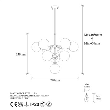 Lámpara de techo Akkas-10100 oro cobrizo metal vidrio 74x74x66-108 cm - 8683342386760