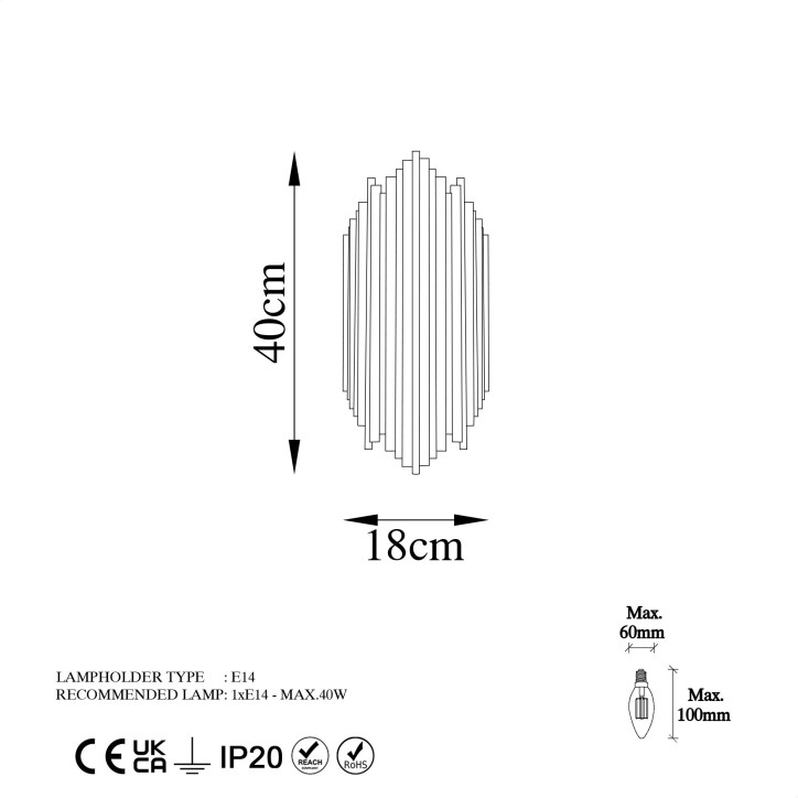 Lámpara de pared Kara-13346 oro metal 22x50x11 cm