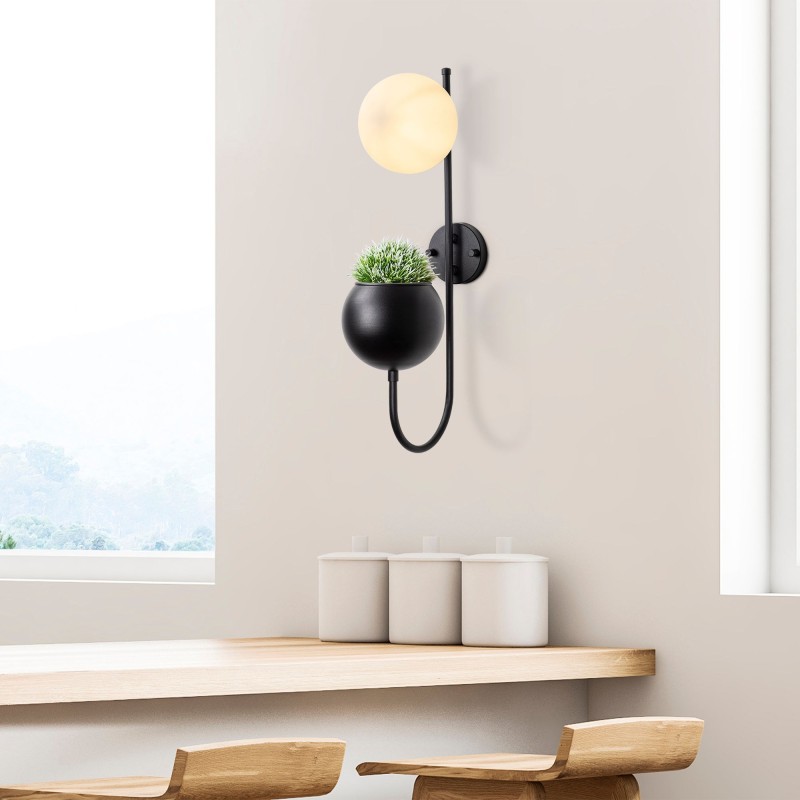 Lámpara de pared Pot-11475 crema negro metal vidrio 15x23x61 cm - 8683342388085