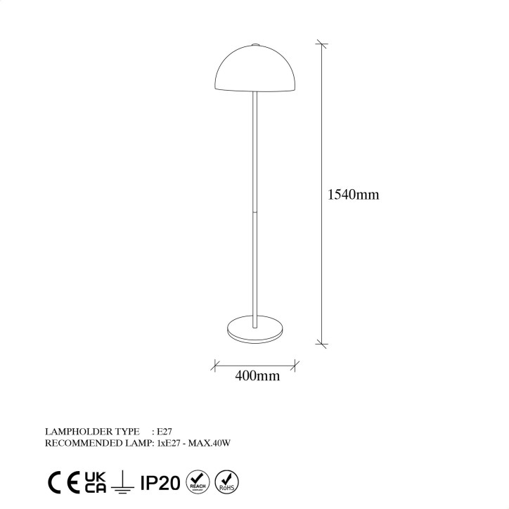 Lámpara de pie Mixed-11515 oro metal 40x40x154 cm