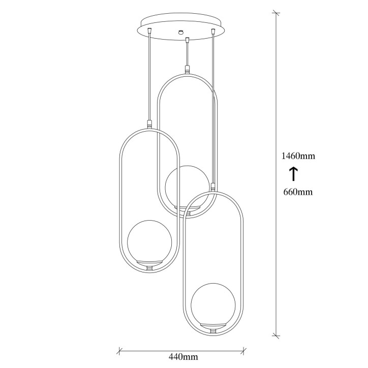 Lámpara de techo Mudoni-MR-935 negro metal vidrio diámetro 44x146 cm