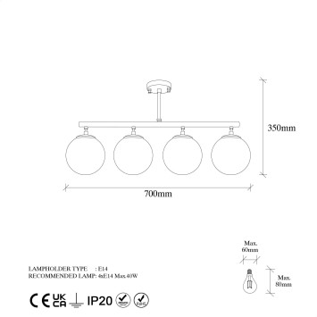 Lámpara de techo Fazli-10436 oro cobrizo metal vidrio 70x15x35 cm - 8683342387064