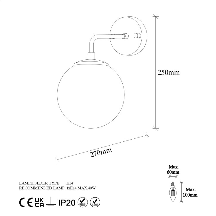 Lámpara de pared Viran-10895 oro cobrizo metal vidrio 15x27x25 cm