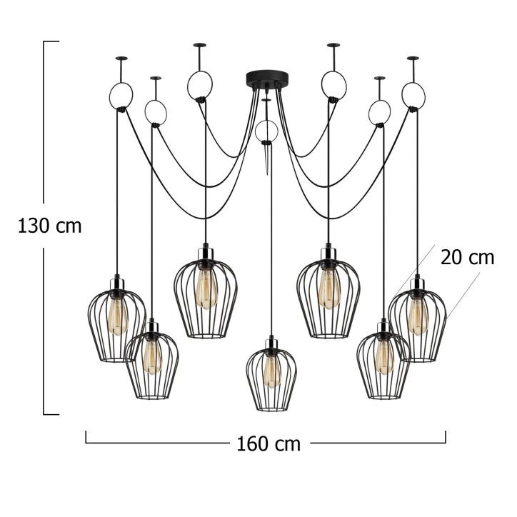 Lámpara de techo Tel-6696 negro metal diámetro 160x130 cm