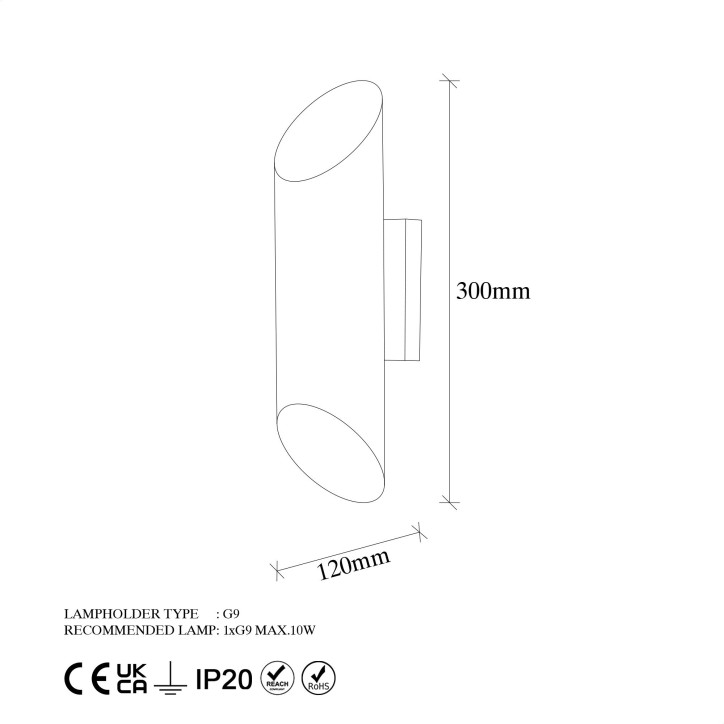 Lámpara de pared Cut-11815 blanco metal 8x12x30 cm