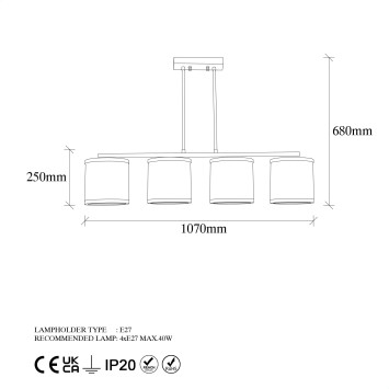 Lámpara de techo Way-11645 oro cobrizo metal 107x20x68 cm - 8683342591744