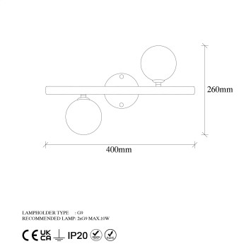 Lámpara de pared Domino-11037 oro metal vidrio 40x12x26 - 8683342590884