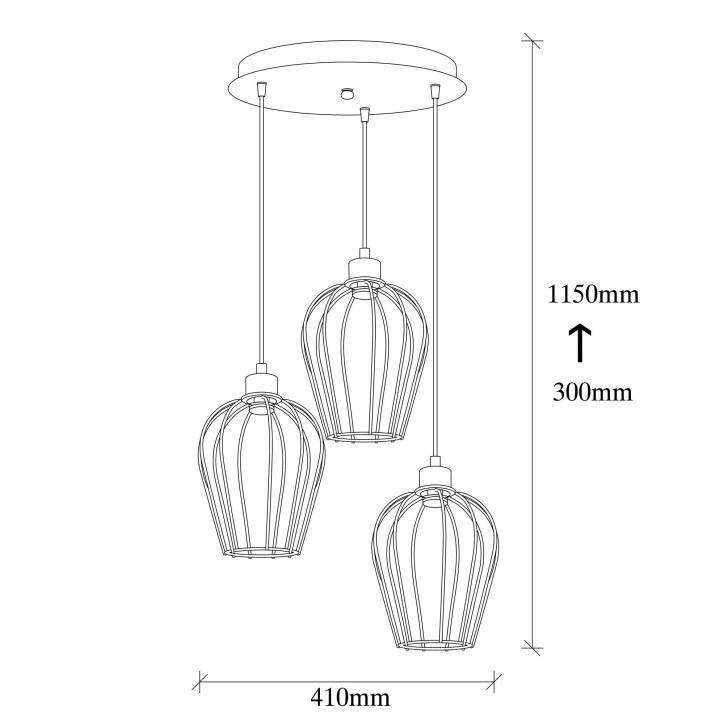 Lámpara de techo Tel-6706 negro metal diámetro 41x115 cm