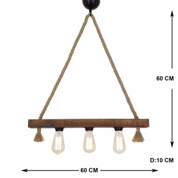 Lámpara de techo Kütük Halat 2 nogal pino cuerda de yute 10x60x60 cm - 8681875214536