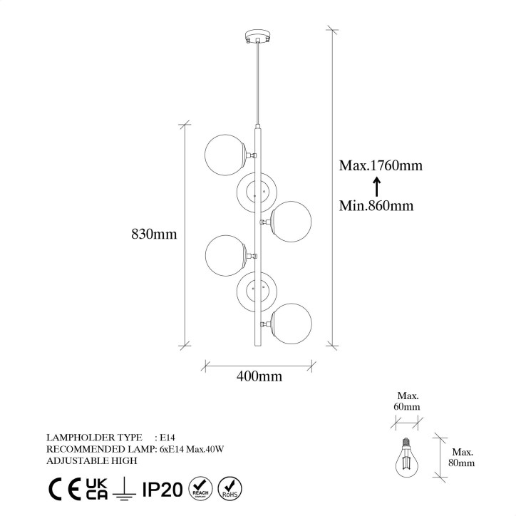 Lámpara de techo Fazli-10465 oro cobrizo metal vidrio 40x40x86-176 cm