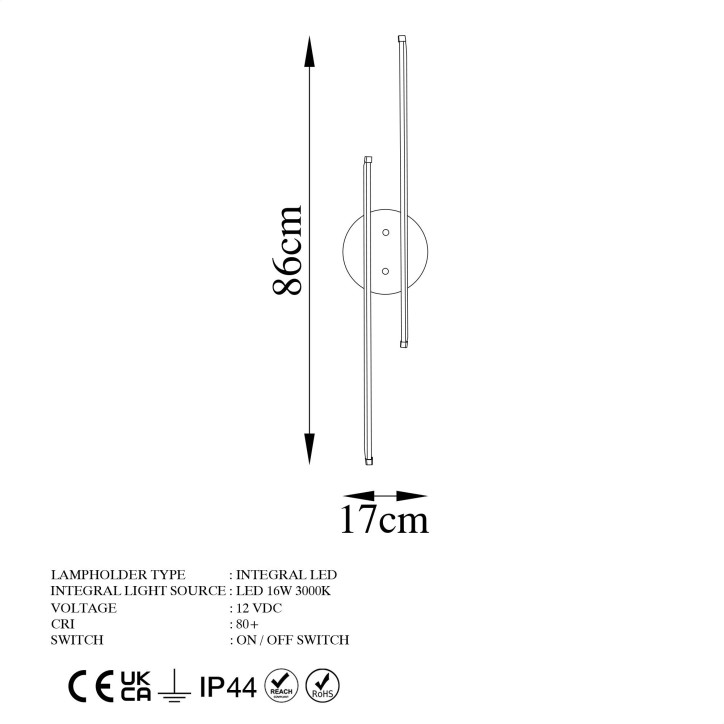 Lámpara de pared Umut-13298 oro metal 17x 86x 5 cm