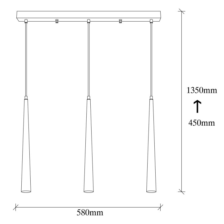 Lámpara de techo Uğur-6074 negro metal 58x5x135 cm