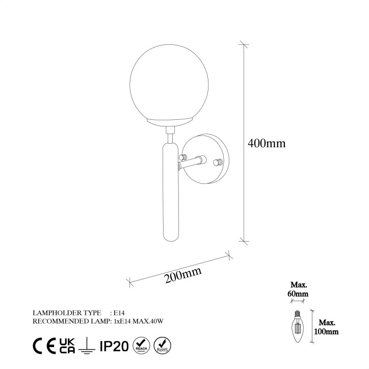 Lámpara de pared King-11458 oro metal vidrio 15x20x40