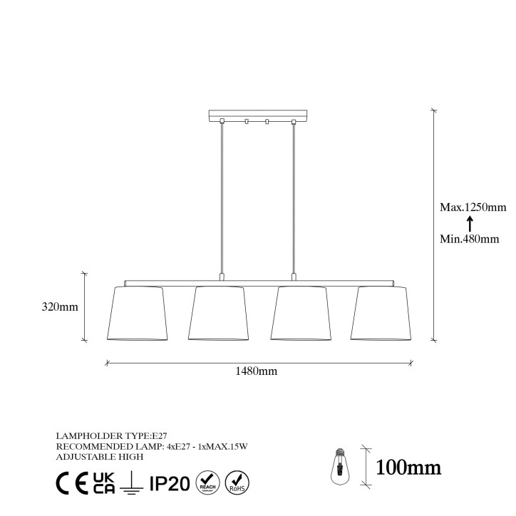 Lámpara de techo Varlik-10805 oro brillante metal 148x25x48-125 cm