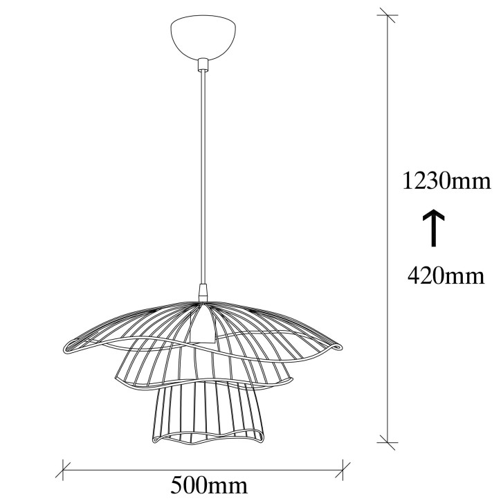 Lámpara de techo Tel-6504 negro hierro diámetro 50x123 cm