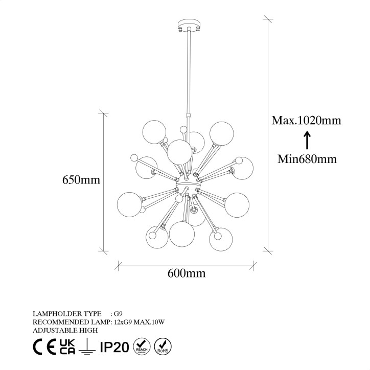 Lámpara de techo Cavud-11575 oro cobrizo metal vidrio 60x60x68