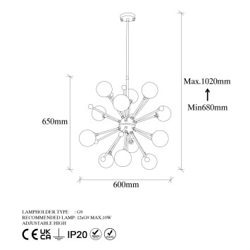 Lámpara de techo Cavud-11575 oro cobrizo metal vidrio 60x60x68 - 8683342590747